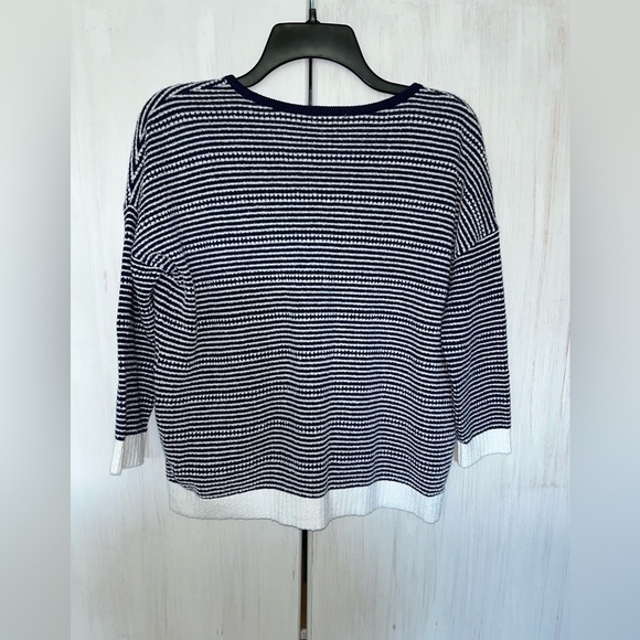 Lilla P Navy and White Striped V-Neck Sweater - Picture 10 of 13